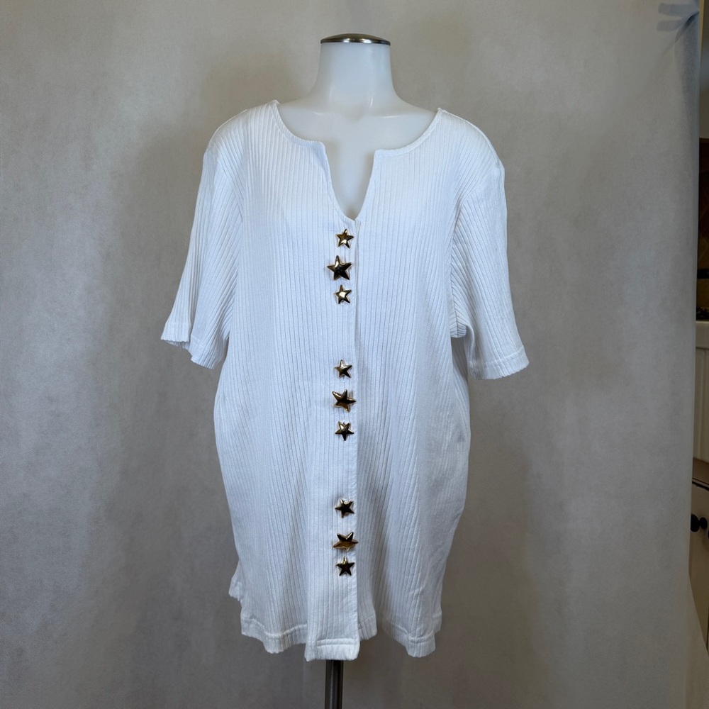 Lisa Michaels Star Button Ribbed Top 1X Vintage Whimsical